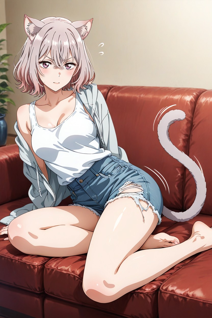 Worn Tank Top And Ripped Jeans Shorts, Barefoot, Anime Hentai AI Porn