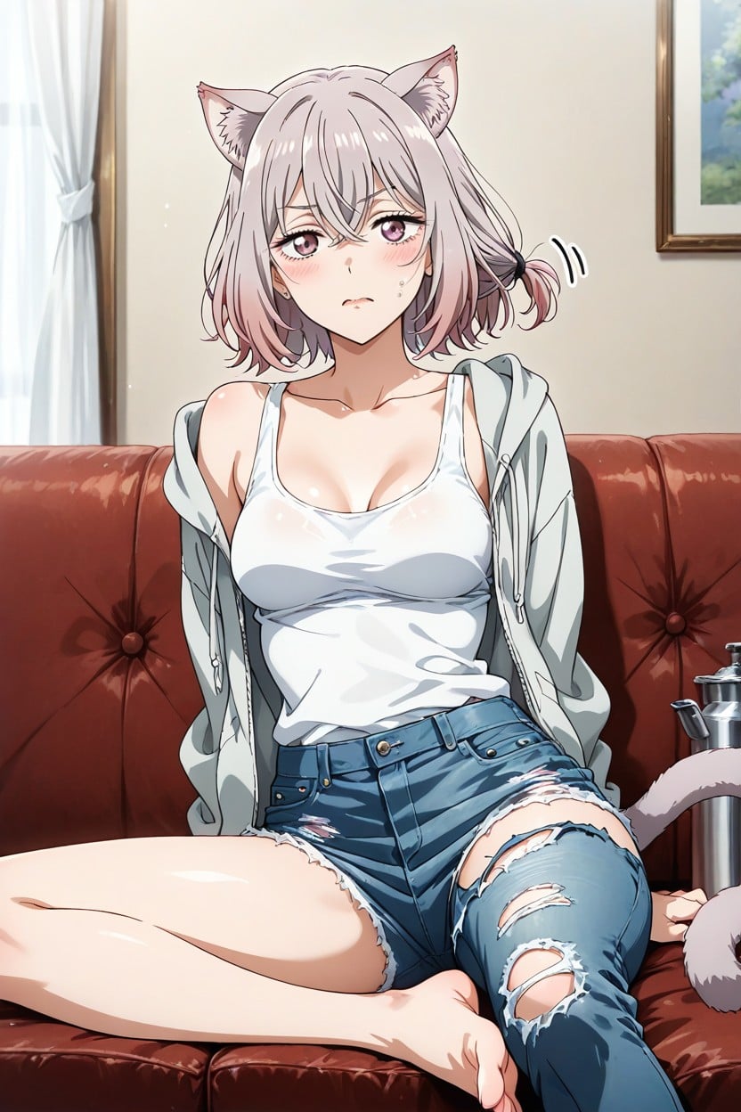 Sittings On Couch Alone, Face, Anime Coloring Hentai AI Porn