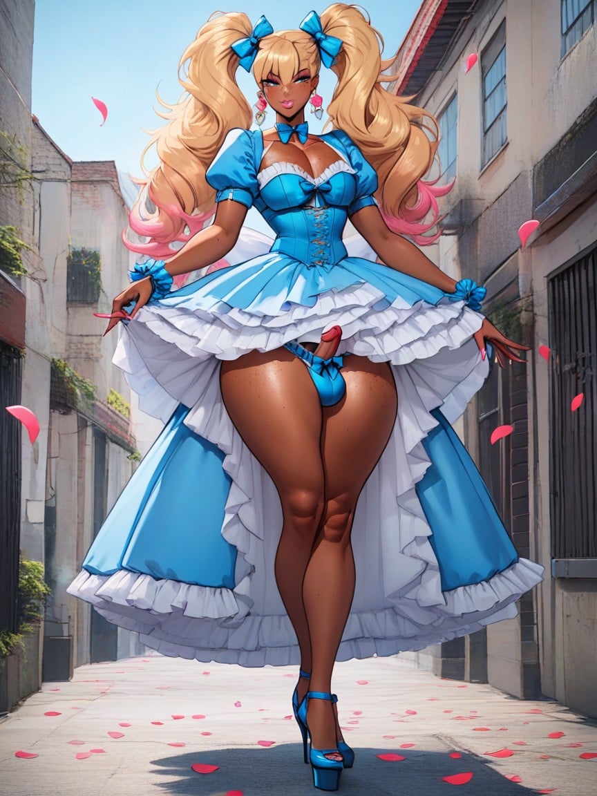 Tan Lines, Hyper Massive Dress, Slutty Blue Outfit Shemale AI Porn