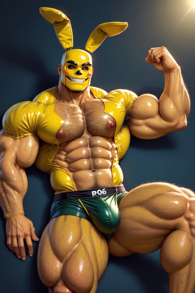 Muscular And Defined Physique Huge Pecs, Washboard Abs Extremely Hairy Chest, Greenish Yellow Skin Porno IA Gay