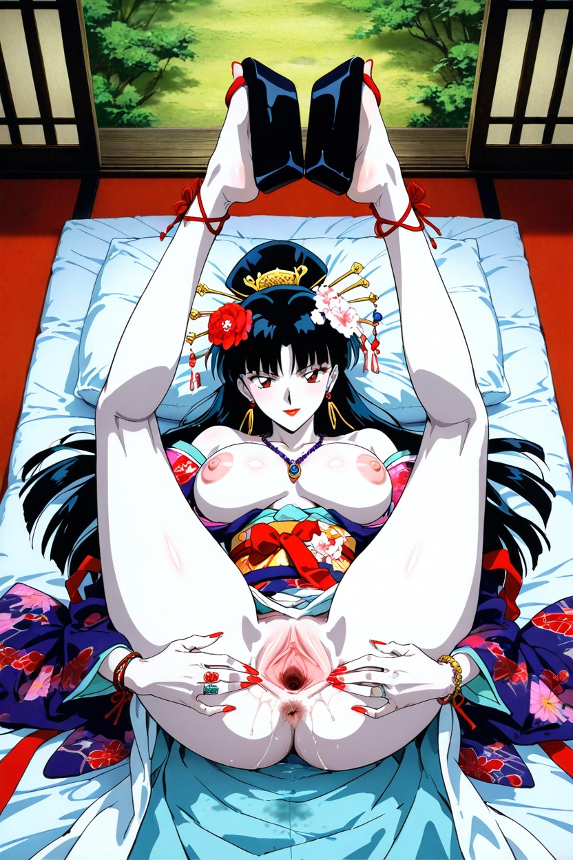 Lying On Futon, Tie Neck With Red Ribbon, Show All Breasts Hentai AI Porn