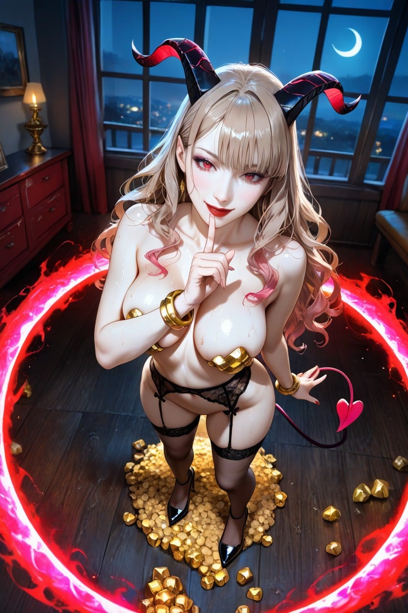 Night Time, Glowing Magical Effect On Index Finger, Light Brown Hair Hentai AI Porn