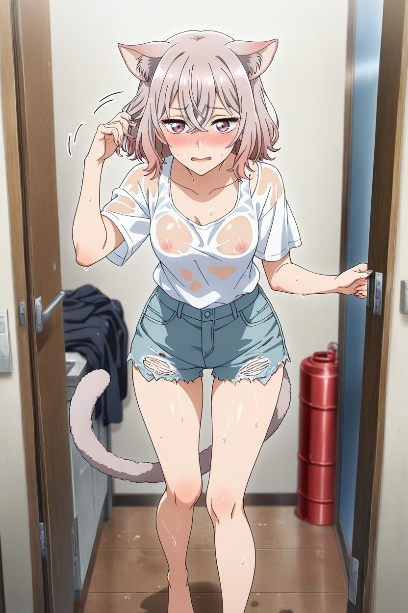 And Embarrassed Face, Women, Looking At Display Hentai AI Porn