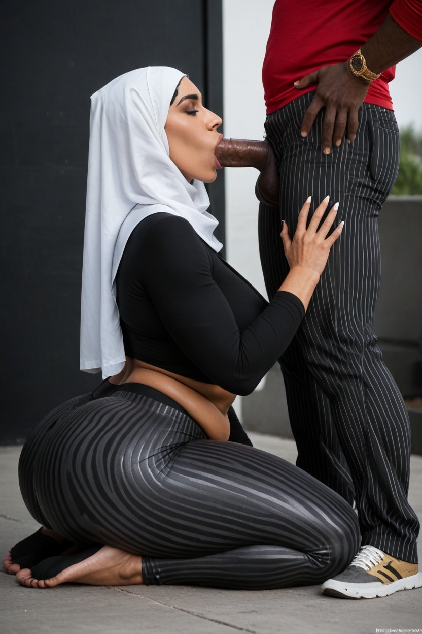 Focus In Hijab Woman In Low Rise Yoga Pants, Hyper Round Butt, Extremely Realistic AI Porn