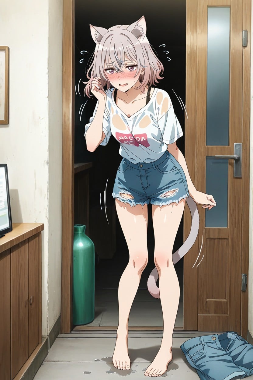Silver Hair, Cm Length, Slightly Wet T Shirt Hentai AI Porn