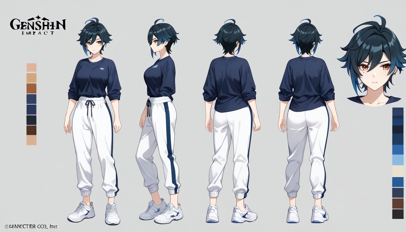 Side View, Haracter Design Sheet, Tomboy Woman Hentai AI Porn