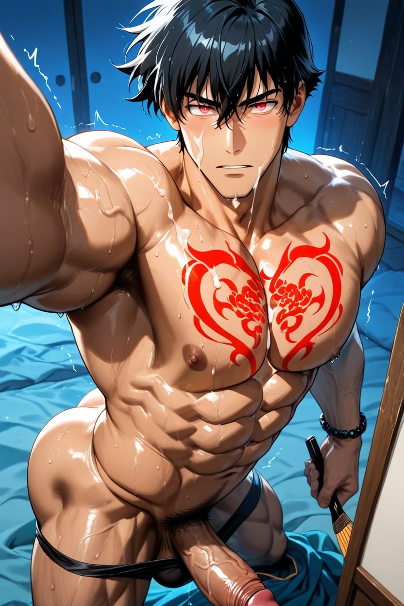 Brown Skin, Chinese Traditional Man Bracelet, Erect Penis AI Gay Porn
