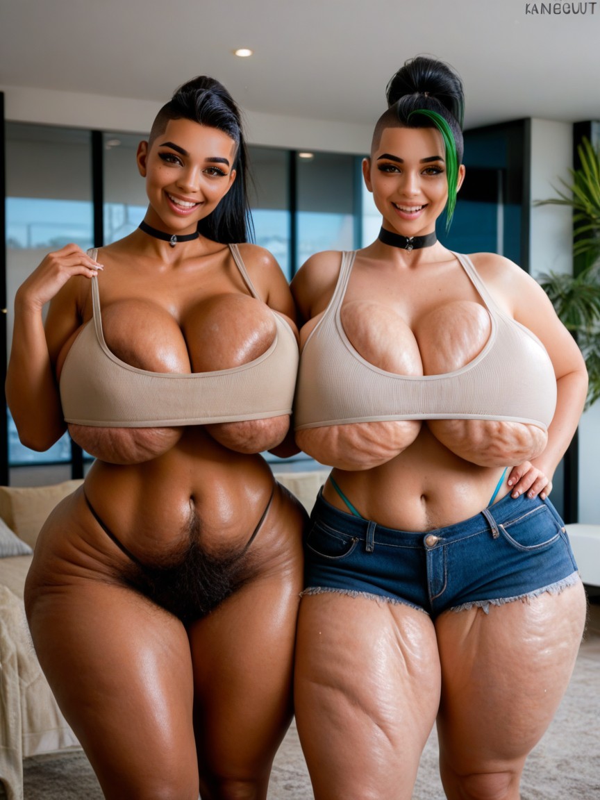 Dark Skin, Extremely Large Ass, Cellulite Wasp Waist AI Porn
