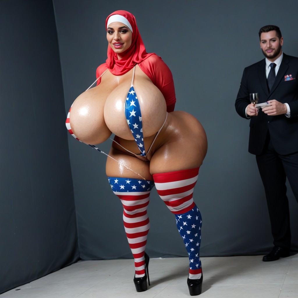 Bimbo, American Flag Hijab, Bending Over AI Porn