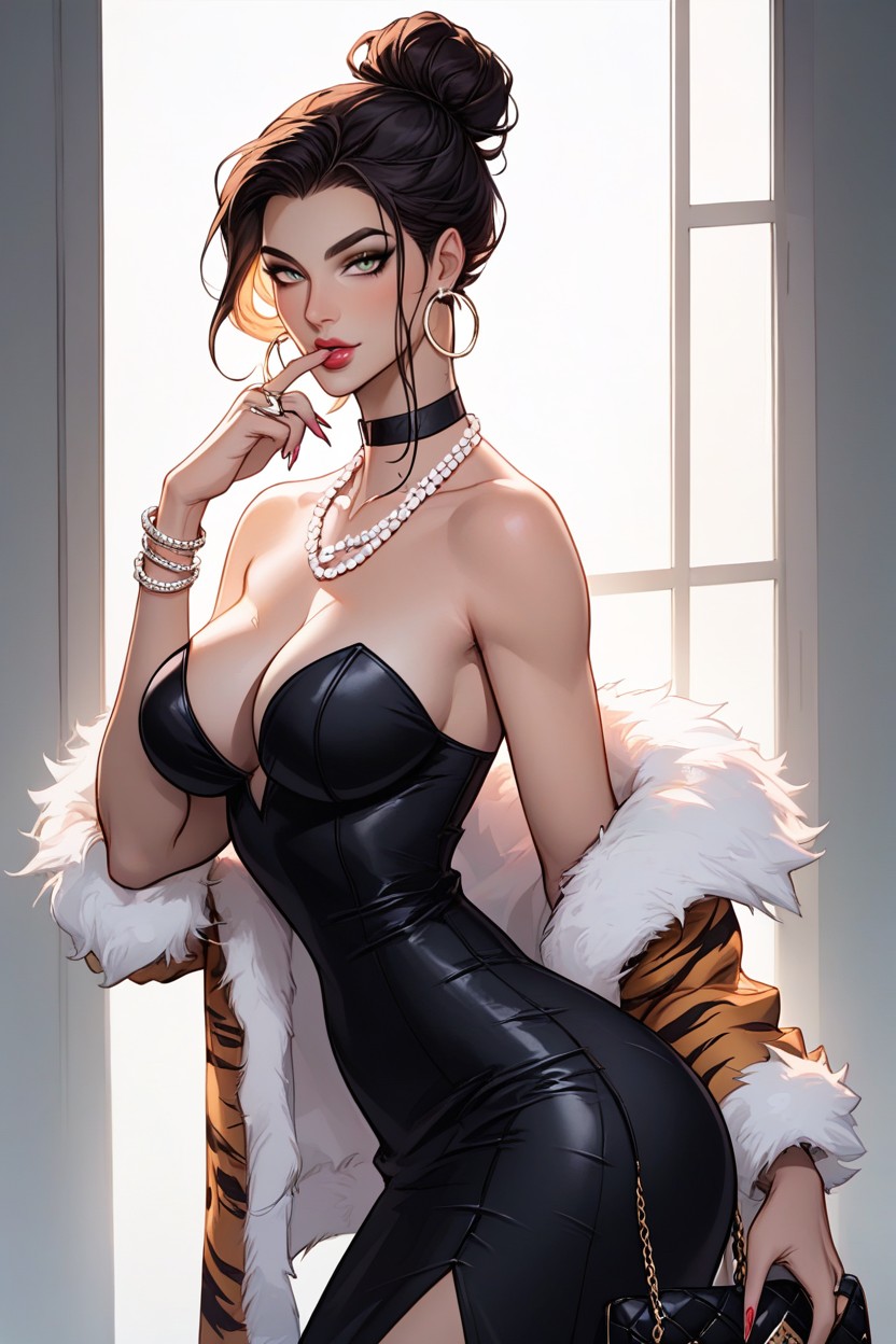Off-shoulder Fur Coat, 25+, Seductive Eyes AI Porn