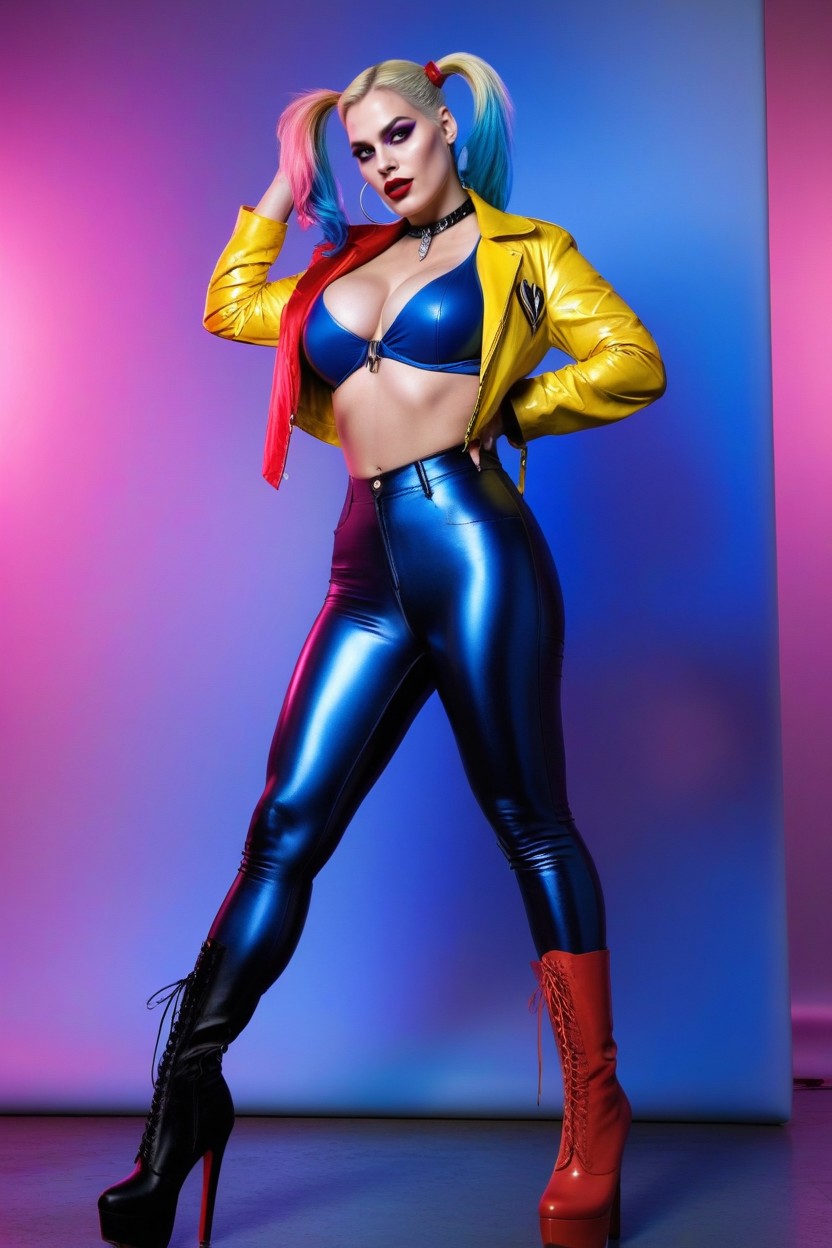 Neon Purple Eyeliner Accent, Glossy High-shine Lipstick, Chunky Soles AI Porn