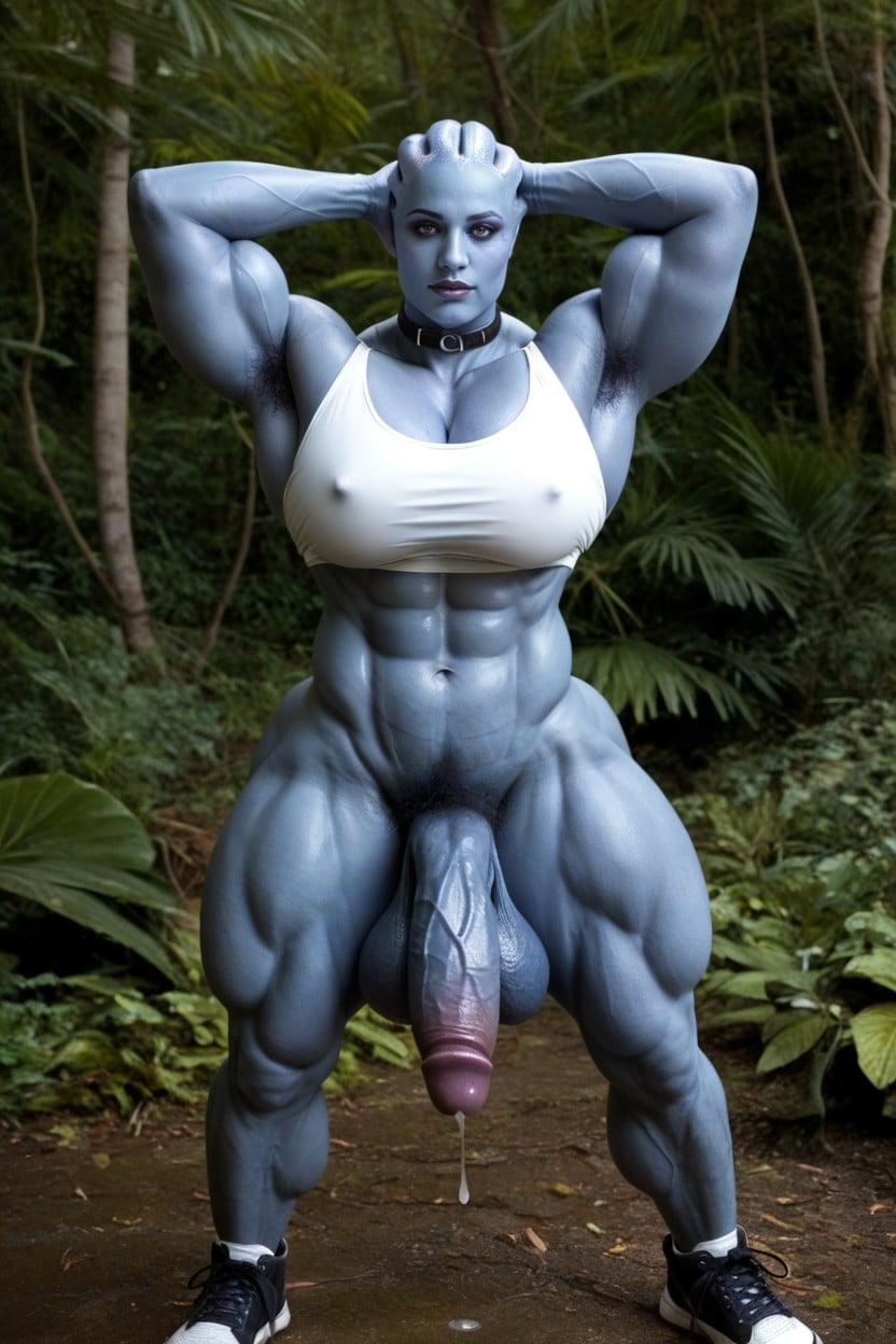 Man, Blue Skin, Exaggerated Hyper Balls Shemale AI Porn