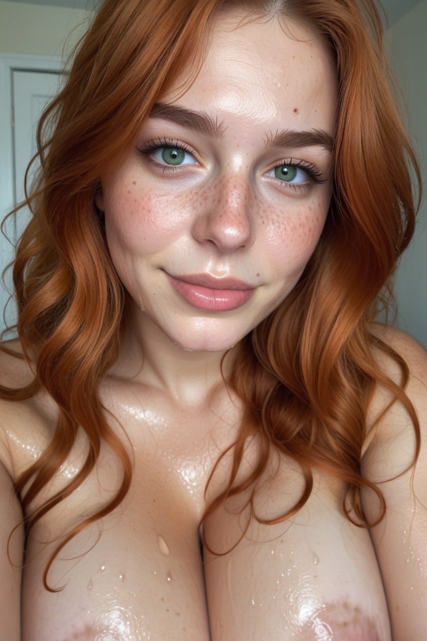 Wet Hair, Freckles, Ginger Hair Shemale AI Porn