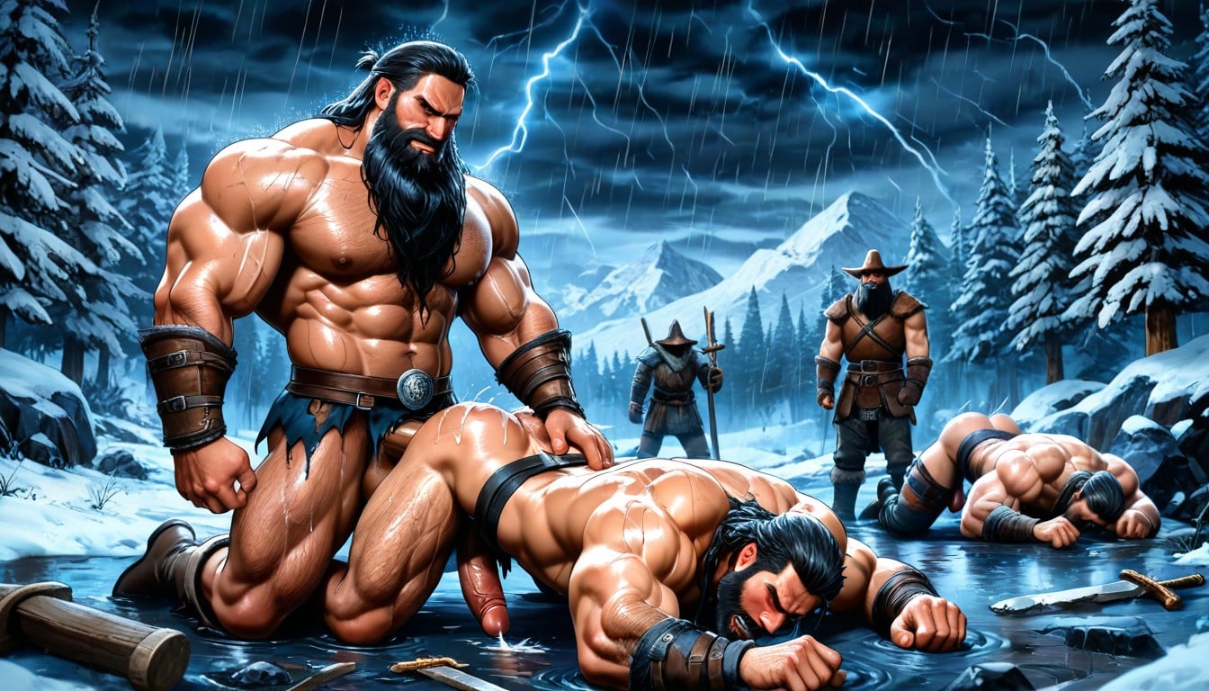 Viking Is Much Taller Than Man, Torn Armor, Kneeling Porno gay IA
