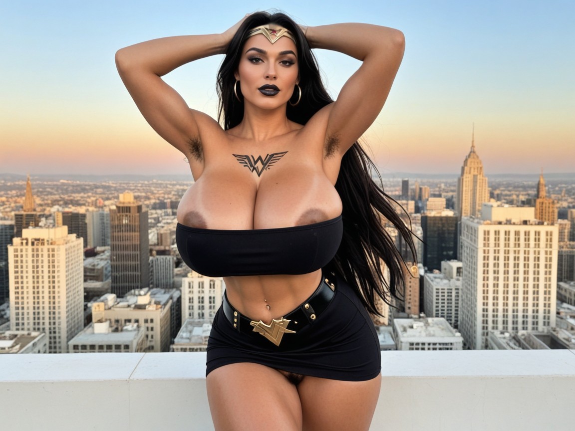 Rooftop, Thong, Large Breasts AI Porn