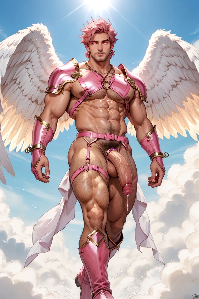 Pink Earrings, Hairy Body, Wearing Revealing White Armor Porno IA Gay