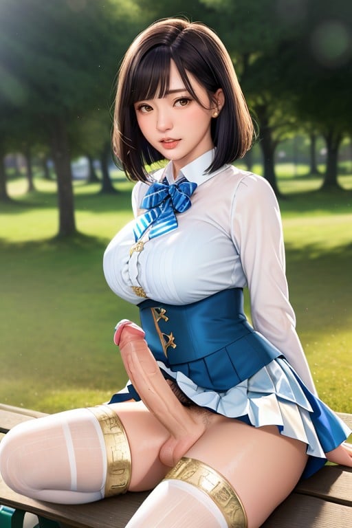 Wearing Long Sleeves White Ruffled Blouse, Looking At Viewer, Perfect Skin Porno IA Asiatique