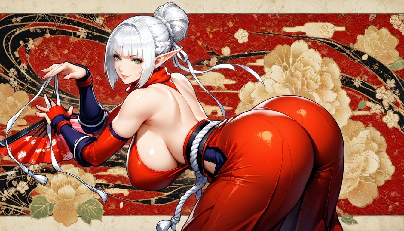 White Hair, Deep V Front, Hair Bobcut Red Hentai AI Porn