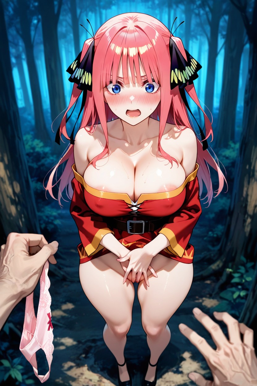 In Forest, Male Hand Showing Pink Panties, Nakano Nino Wearing Costume Hentai AI Porn