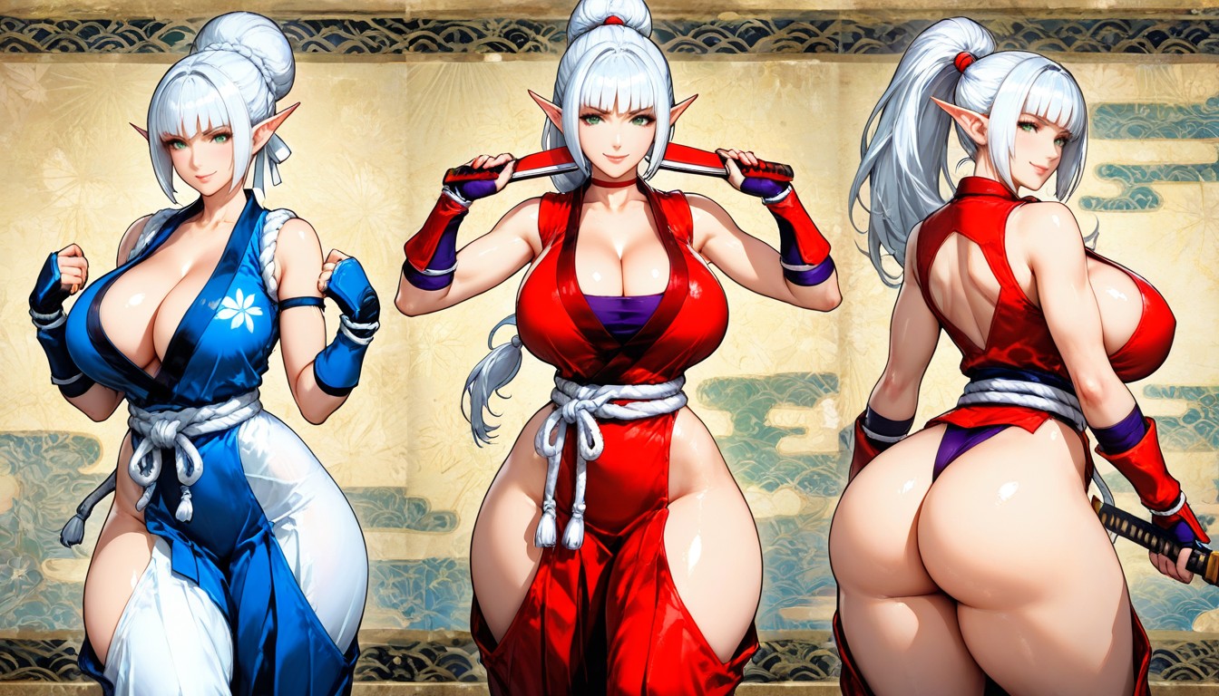 Massive Breast, Open Back, White Braids In Front Of Ears Hentai AI Porn