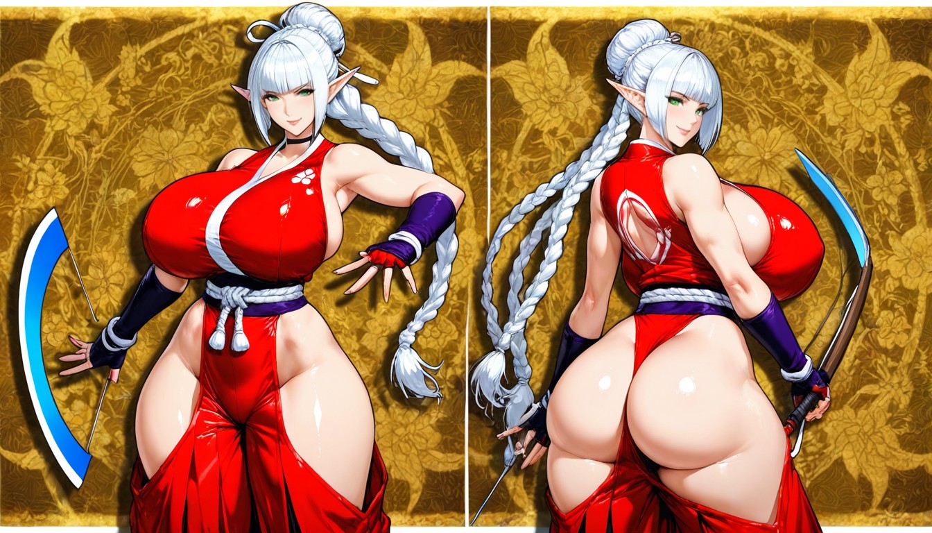 Hair Hairbun Blue, 25+, White Braids In Front Of Ears Hentai AI Porn
