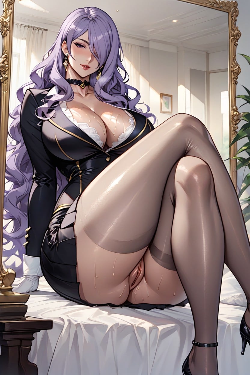 Heavy Breathing, Busty, Black Pleated Skirt Hentai AI Porn