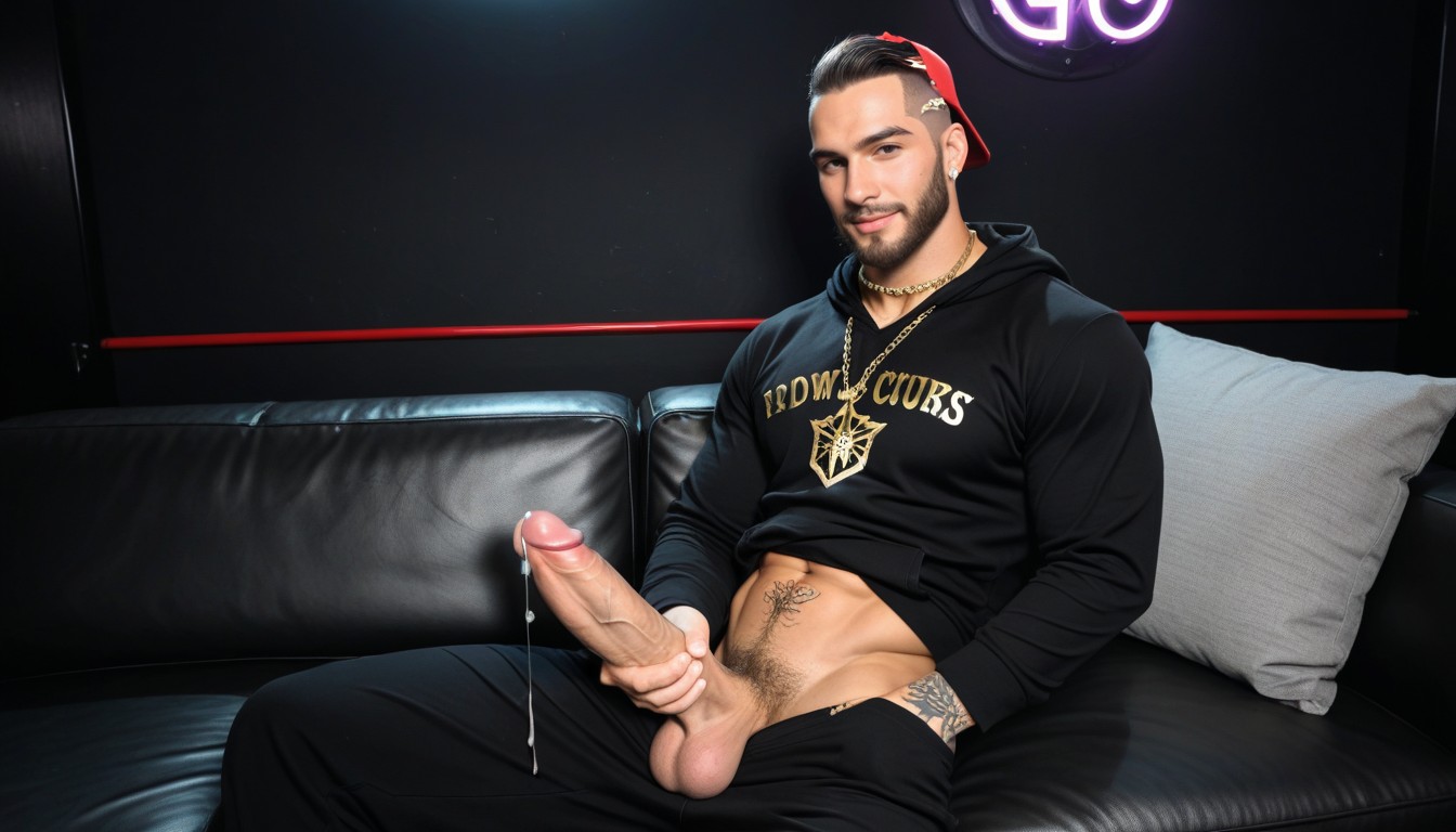Shaved Head, Cap With Letters Vipfuk, Mirando Al Espectador Porno gay IA