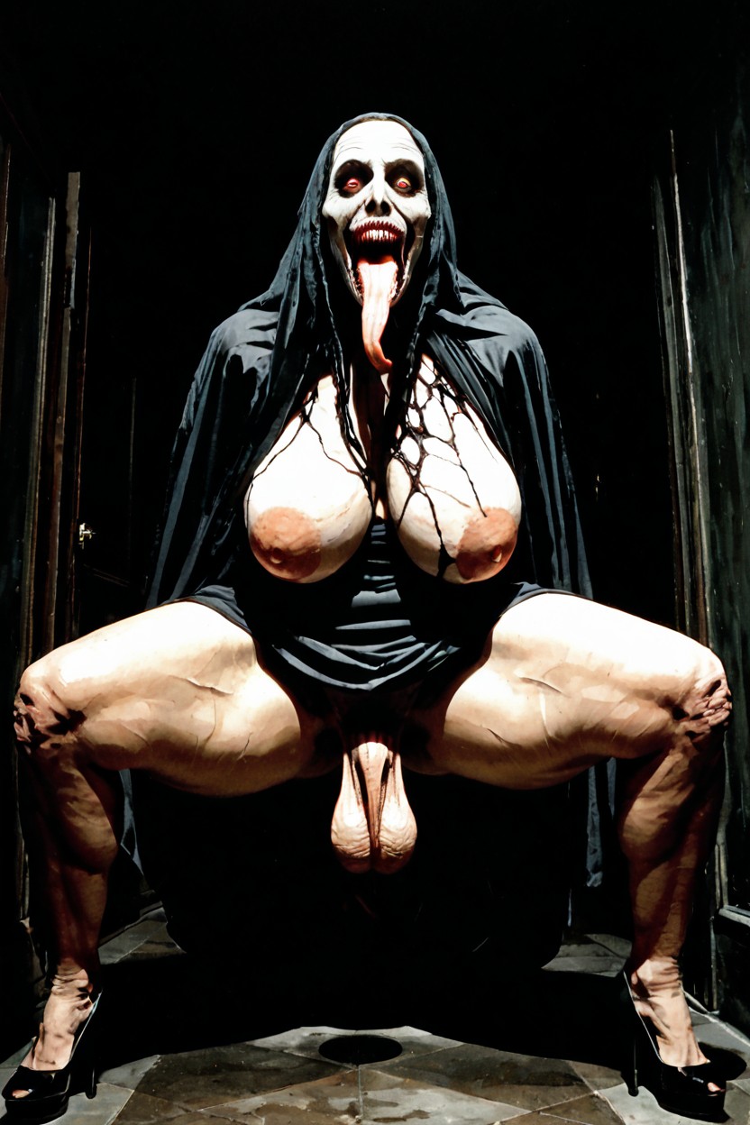 Horror, Scary, Hyper Gigantic Balls Shemale AI Porn