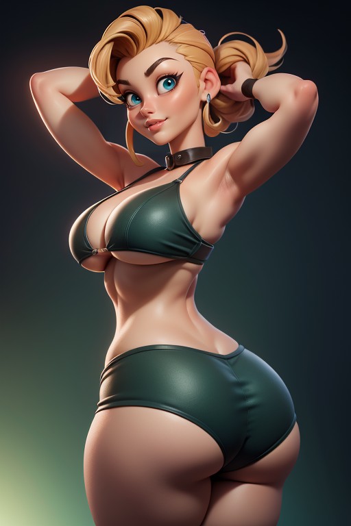 Arms Up, Arms Up In Front Of Face In Hugging Pose, Looking Back At Viewer Hentai AI Porn