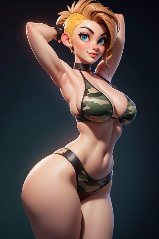 Gi Joe Beautiful Gorgeous Face, Mohawk Hairstyle Shaved Bald On The Sides, Sexy Smile Rear View Hentai AI Porn