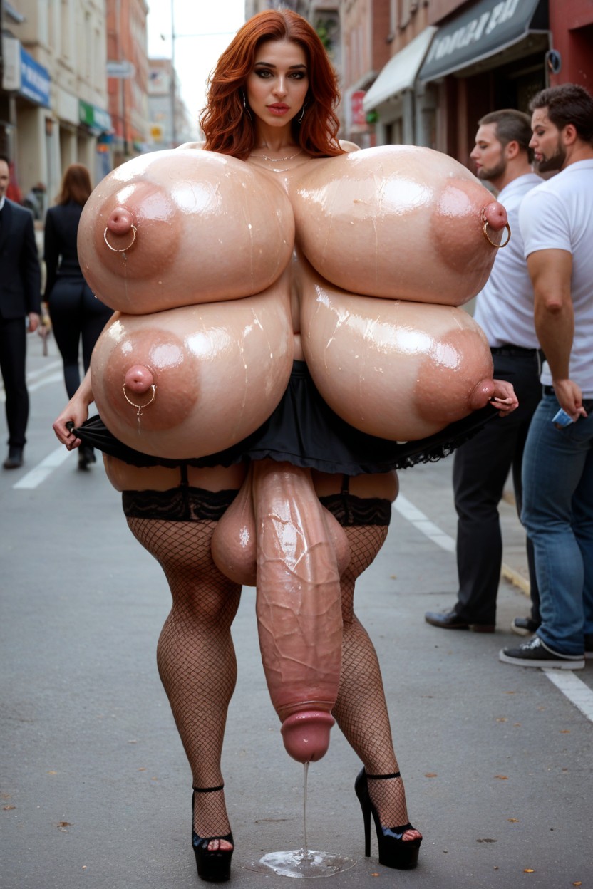 Hyper Huge Nipple Rings, Slutty Uniform Inspired By Internet Sluts, Fishnets Shemale AI Porn
