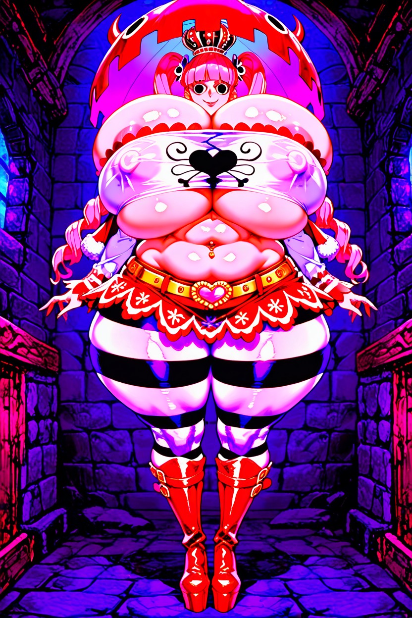 Perona From One Piece, Black And White Striped Tights, Red Gothic Parasol AI Porn