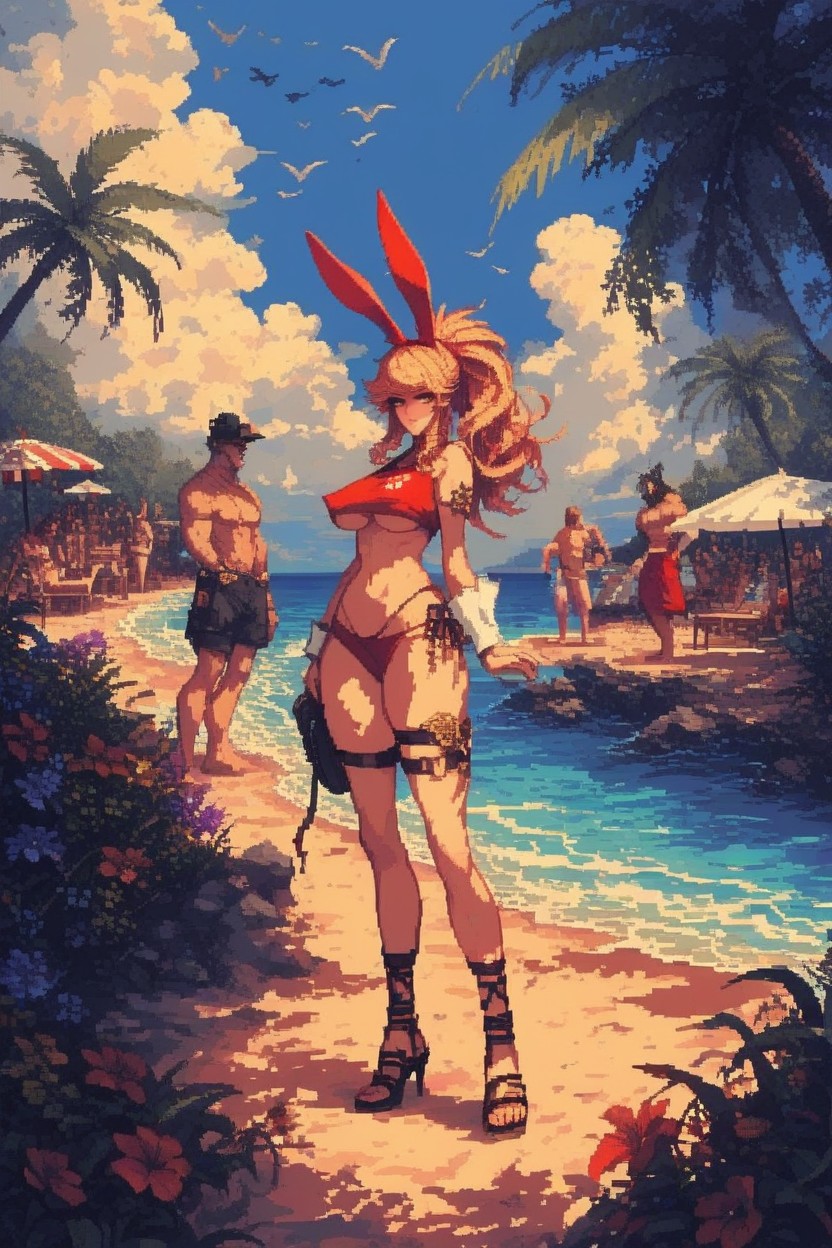 Welcome! Banner, Bunny Ears, At Beach Bar AI Porn