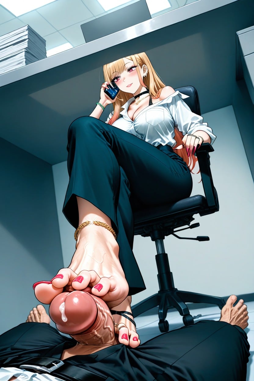 Off Shoulder White Blouse, Long Black Office Pants, Artgerm Art Style Hentai AI Porn