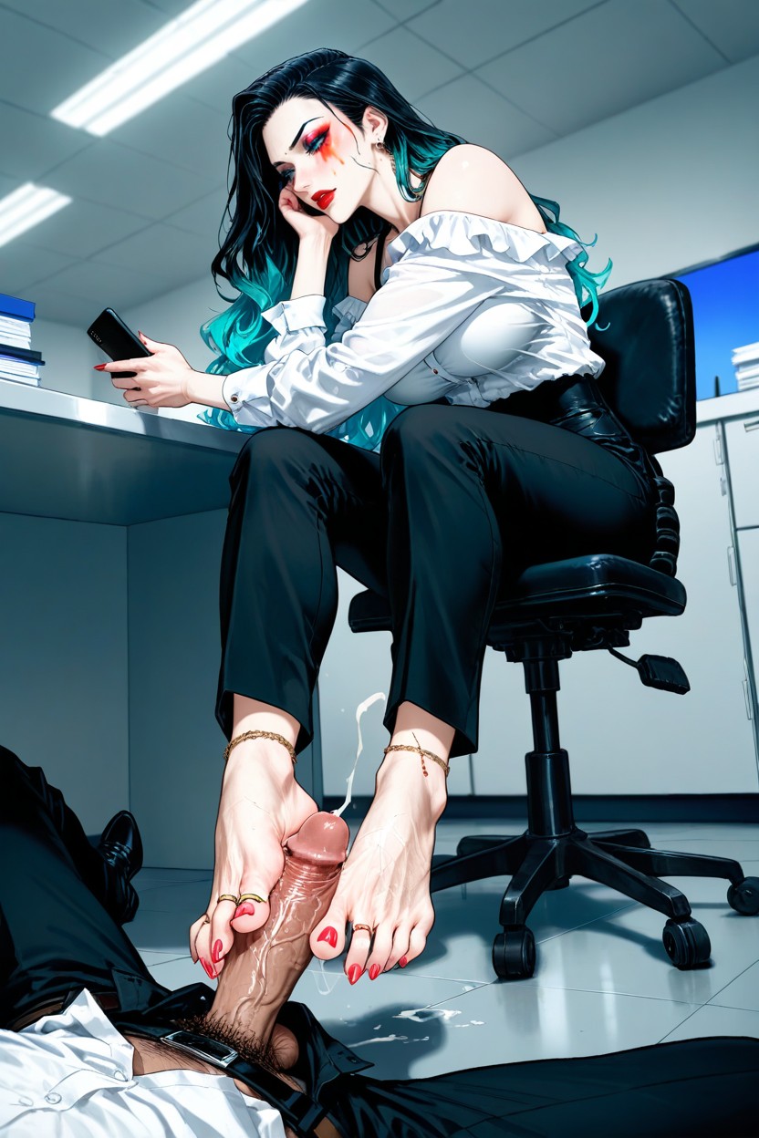 Anklets, Long Black Office Pants, Dexterous Toes Hentai AI Porn