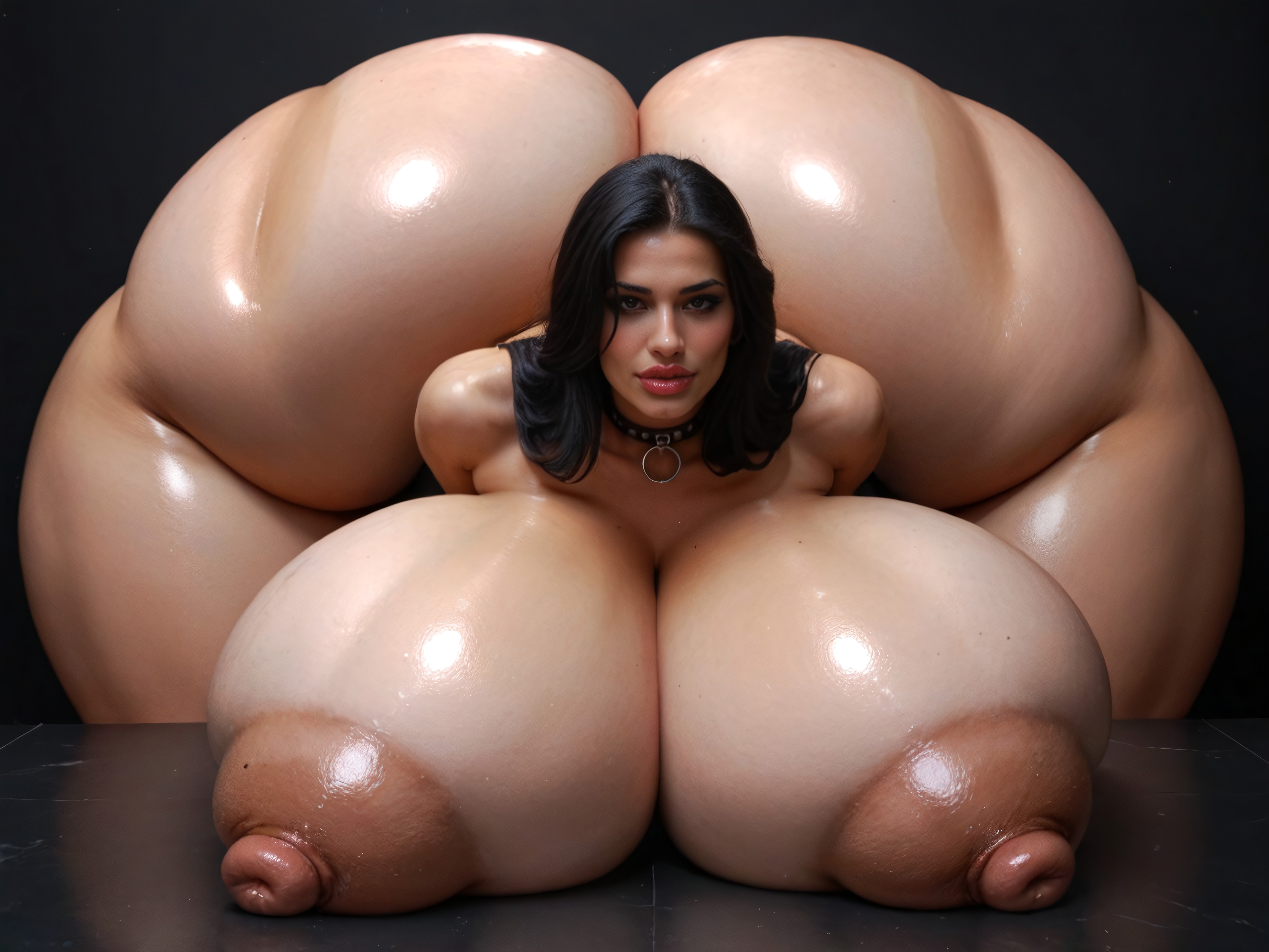 Massive Hanging Torpedo Breasts, Dynamic Pose, Bent Over Looking A Viewer AI Porn