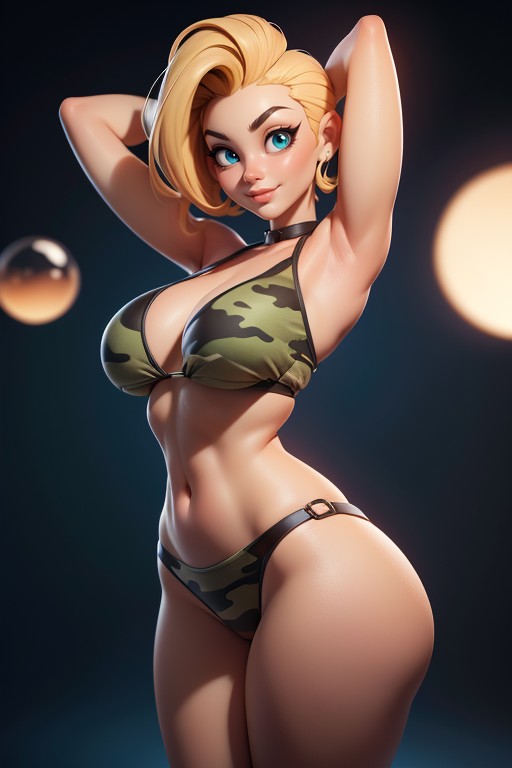 Rear View Of Massive Round Bubble Shaped Booty Ass, Curvy Hips, Arms Up Hentai AI Porn