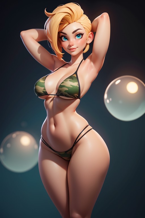 Large Breasts, Pixie Cut, Sexy Woman Soldier Hentai AI Porn
