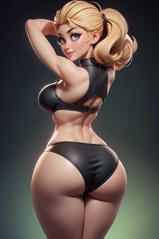 Arms Up, Pixie Cut, Rear View Of Large Round Ass Hentai AI Porn