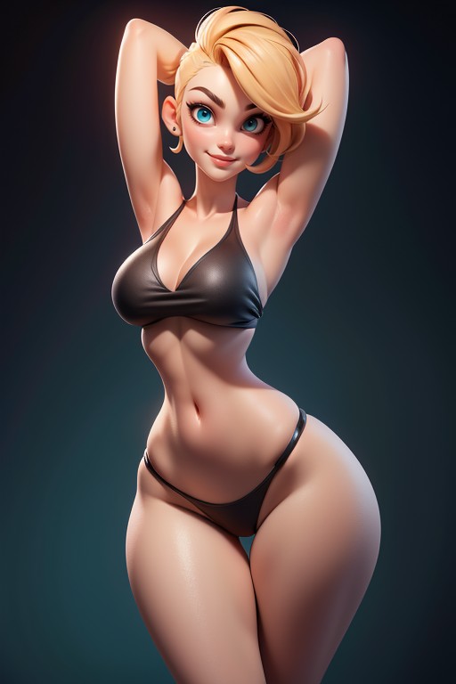 Pixie Cut, Arms Forward, Sexy Confident Smirk Expression Hentai AI Porn