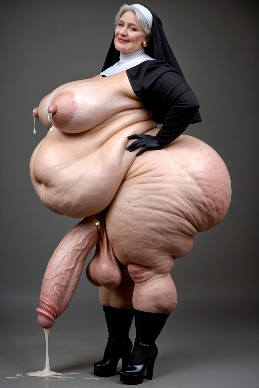 Impossibly Long Hyper Penis, Enormous Areola, Saggy Breasts Shemale AI Porn