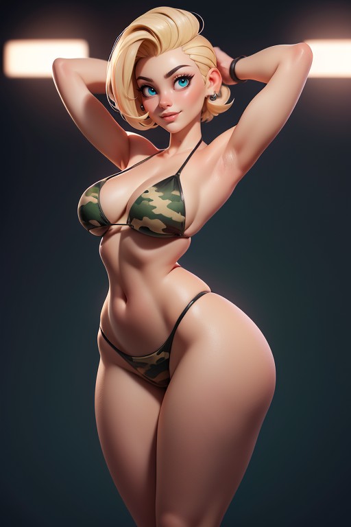 Bikini, Arms Up In Front Of Face, Corte Pixie Hentai IA