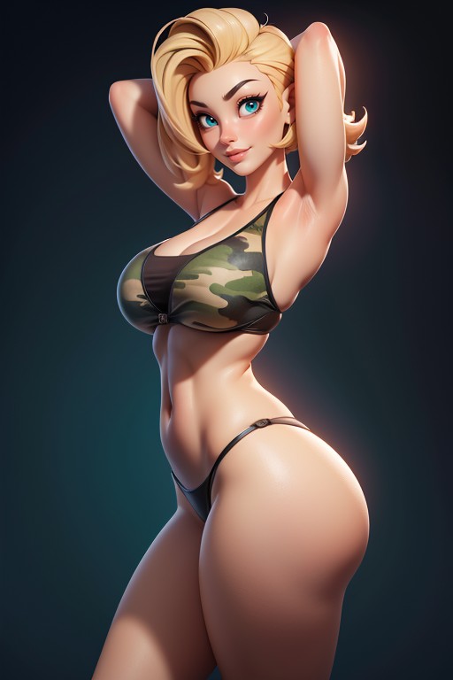 Blue Eyes, Large Breasts, Sexy Smile Rear View Hentai AI Porn