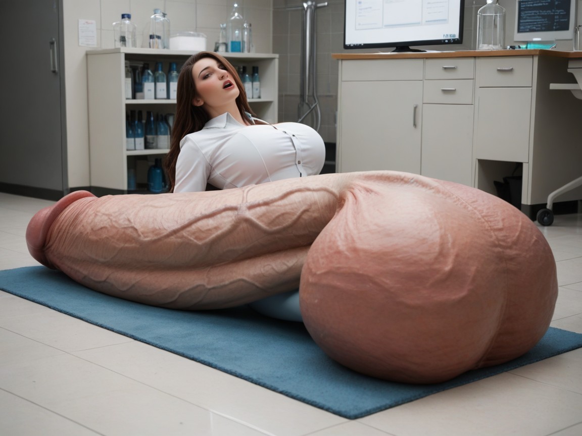 On Floor, Lab, Hyper Long Cock Shemale AI Porn