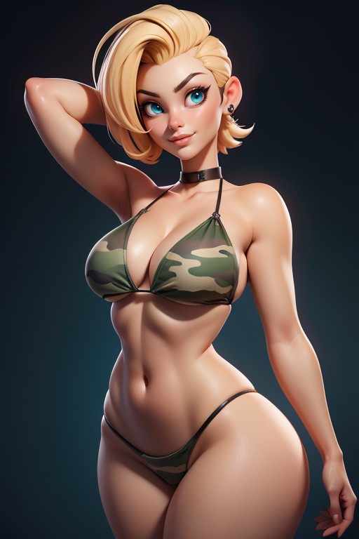 Pixie Cut, Correct Body Proportions, Gi Joe Beautiful Gorgeous Face Hentai AI Porn