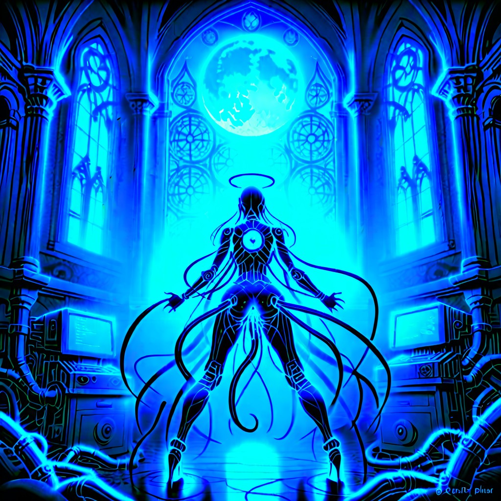 Thick Line Art, Textile Shading, Glowing Mechanicalcomputer Porno IA