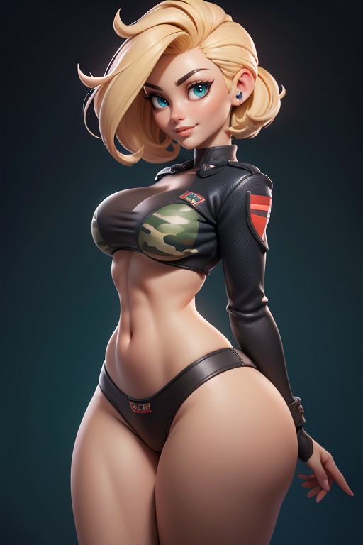Thick And Curvy Body, No Hair In The Back Of Head, Blue Eyes Hentai AI Porn