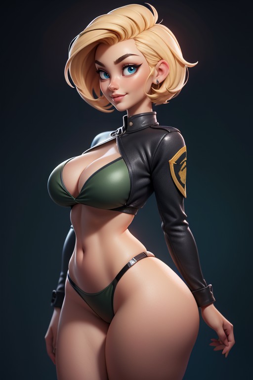 Blue Eyes, Correct Body Proportions, Buzzcut Hentai AI Porn