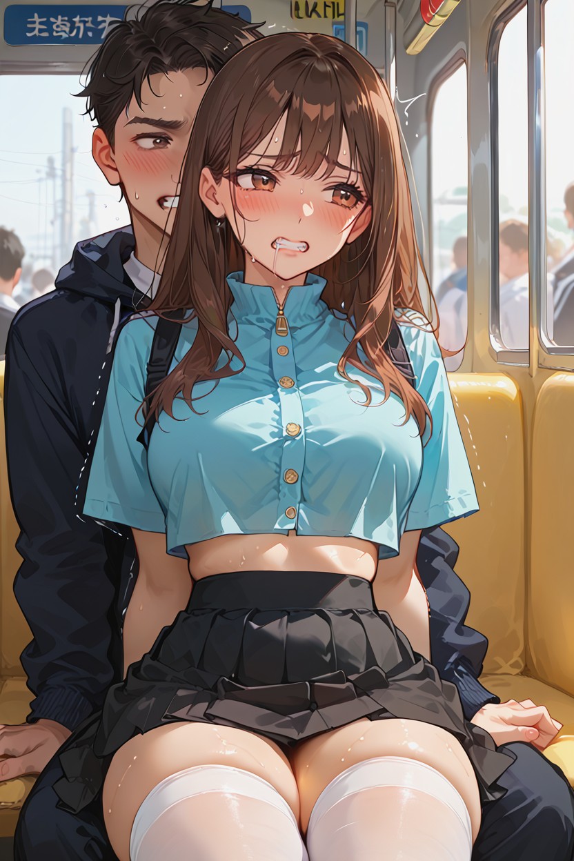 Sitting On Mans Lap, Thich Thighs, Stockings Hentai IA