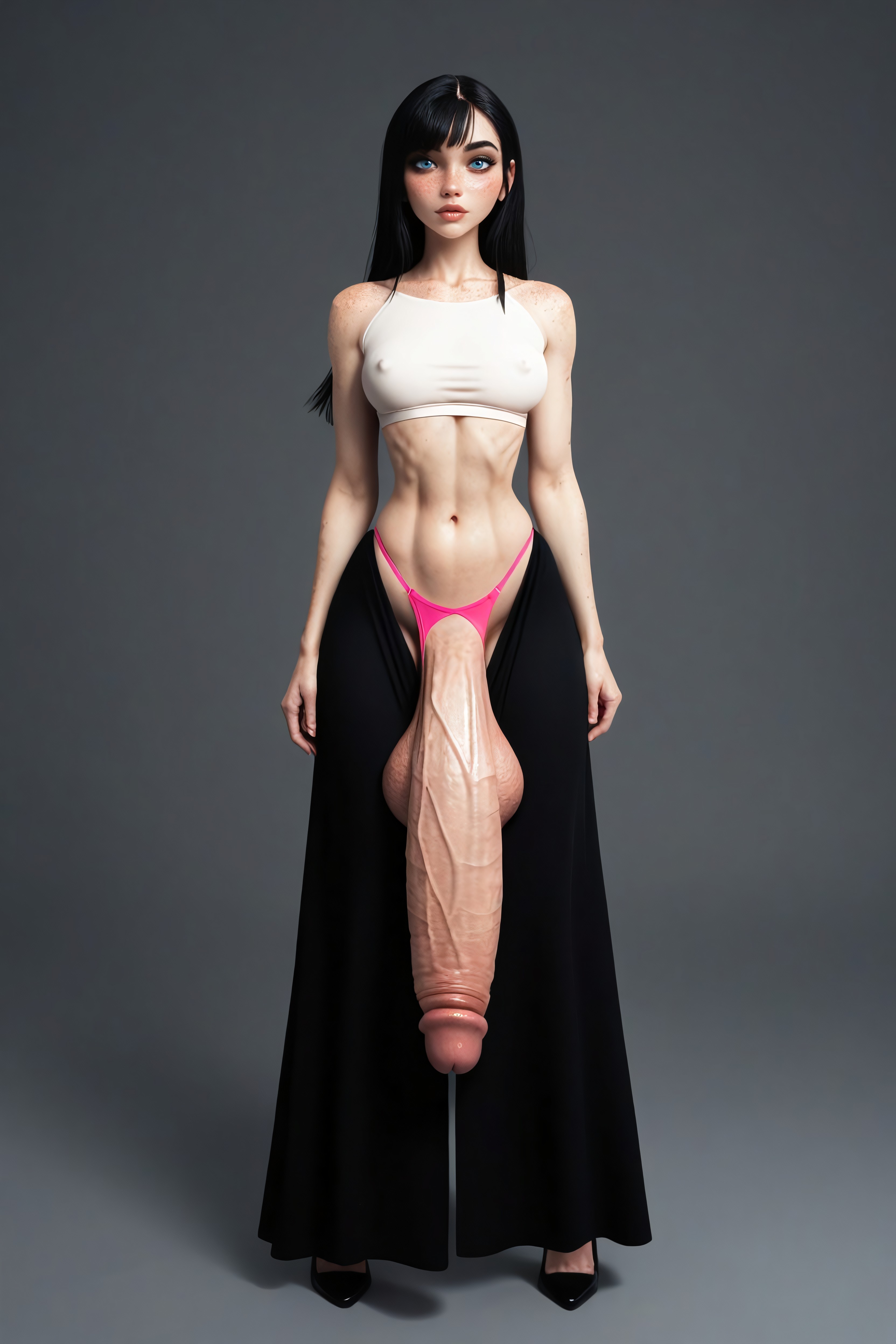 Bright Setting, No Tits, Black Hair Shemale AI Porn